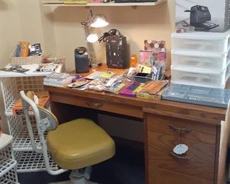 Petite office desk, MCM industrial chair and lots of office accessories