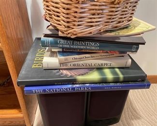 Assorted coffee table books.