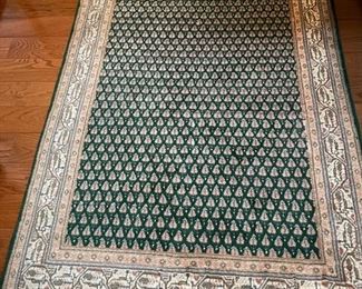 Green rug, India. Measures 6' 2" x 4'.
