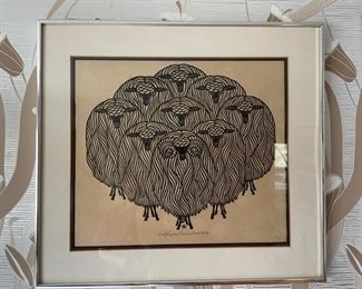 Jacques Hnizdovsky. Ram and Ewes. Signed and numbered woodcut