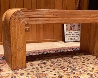 Vintage Gabriella Crespi-style pencil/split reed bamboo console. Measures 55"W x 26"H x 19"D. Photo 2 of 3