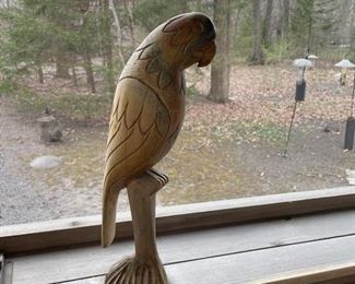 Carved wood parrot.