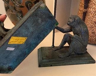 Maitland Smith pair of monkey book ends and candle holders