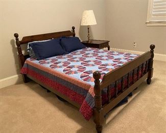 Antique Queen size bed with gorgeous handmade quilt 