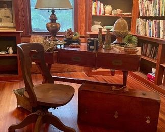 Campaign Desk, Wooden Desk Chair, Antique Wooden Tool Cabinet