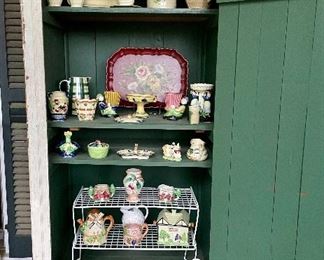 Majolica, English Tea Pots, Metal Tray and other Cottage Decor Items 
