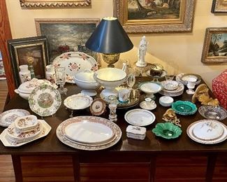 More brown and white transferware, Old Paris pieces and some wonderful old platters in pristine condition. 