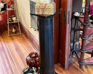 Pair of old coach lights, awesome black painted pedastle and bust. 