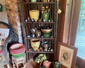 Cool old shelf, pottery and planters