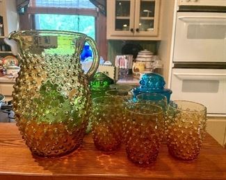 Hobnail pitcher and glasses set