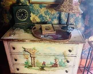 Wonderful old clock and hand-painted chest