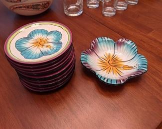 Hibiscus Clay Art Stonelite appetizer plates and bowl