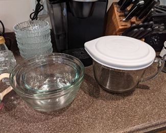 Glass mixing bowls and measuring cup/pitcher  .....or cereal bowls for Glenn