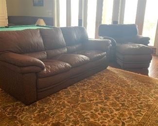 Leather sofa and matching club chair and ottoman 
