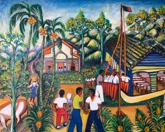 Signed Haitian Oil Painting Artwork
