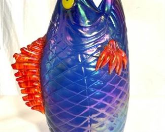 COOK Signed Art Glass Fish Vase
