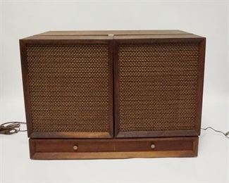 1111	MIDCENTURY MODERN AIRLINE STEREO RADIO & RECORD PLAYER, 23 1/2 IN X 13 3/4 IN X 17 IN
