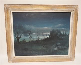 1114	SIGNED OIL PAINTING ON BOARD, LANDSCAPE, 37 1/4 IN X 30 3/4 IN OVERALL
