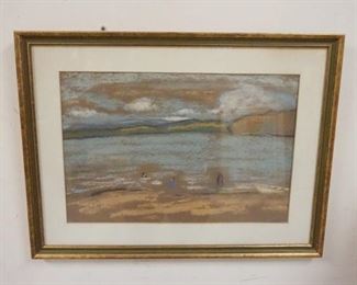 1119	FRAMED PASTEL OF PEOPLE ON SHORE, SIGNED, 12 IN X 18 IN IMAGE
