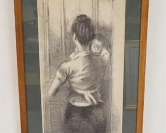 1126	FRAMED PRINT SIGNED RAPHAEL SOYER OF WOMAN HOLDING A CHILD, 10 1/2 IN X 18 1/2 IN IMAGE
