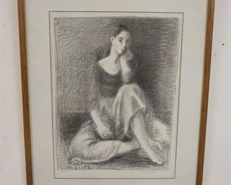 1127	LARGE FRAMED PRINT BY MOSES SOYER TITLED *DANCER RESTING*, 14 3/4 IN X 19 3/4 IN IMAGE SIZE
