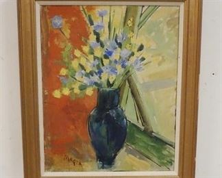 1128	FRAMED OIL ON CANVAS SIGNED MAGER, STILL LIFE PAINTING, 20 1/2 IN X 24 1/4 IN OVERALL

