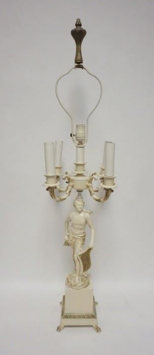 1140	CAST METAL FIGURAL TABLE LAMP ON CLAW FOOT BASE, 42 1/2 IN HIGH
