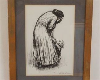 1153	KATHE KOLLWITZ FRAMED & SIGNED ETCHING TITLED *ANGUISH* 6 IN X 9 IN
