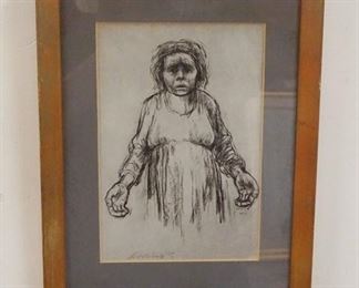1154	KATHE KOLLWITZ FRAMED & SIGNED ETCHING TITLED *HUNGER* 6 IN X 9 IN IMAGE SIZE
