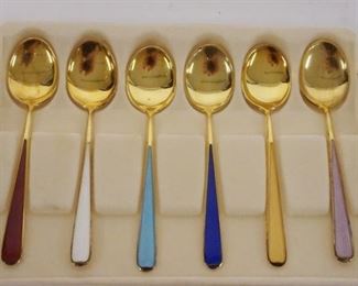 1157	GROUP OF 6 STERLING SILVER SPOONS W/GOLD WASH & ENAMELED HANDLES
