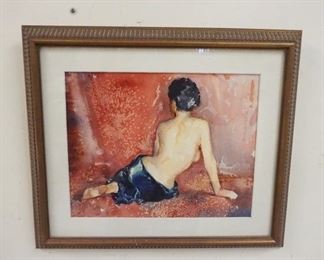 1174	CHARLES MAHONEY SIGNED WATERCOLOR OF A PARTIAL NUDE WOMAN, 9 1/2 IN X 12 IN IMAGE SIZE
