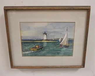 1180	FRAMED SIGNED & NUMBERED PRINT OF NIGHT SHORE SCENE W/SAILBOATS, 16 IN
