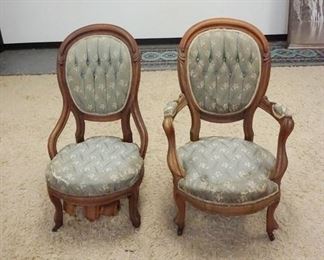 1211	PAIR OF HIS & HERS VICTORIAN PARLOR CHAIRS, UPHOLSTERY NEEDS TO BE REDONE

