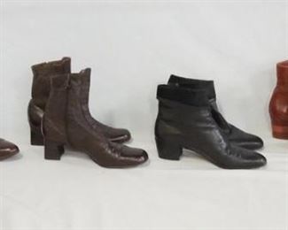 1224	LOT OF FOUR PAIRS OF VINTAGE LADIES BOOTS. TWO PAIRS ARE SALVATORE FERRAGAMO BOTH SIZE 7 1/2, ONE PAIR IS MARKED TALON ON THE ZIPPER SIZE 8 & ONE PAIR IS T.O. DEY NEW YORK SIZE UNMARKED AP. 10 1/4 IN FROM HEEL TO TOE. VARYING DEGREES OF WEAR. AS FOUND. 
