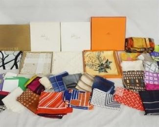 1227	LARGE LOT OF HANDKERCHIEFS/BOW TIES. LOT INCLUDES FOUR IN ORIGINAL BOXES, ONE FROM THE METROPOLITIAN MUSEUM OF ART, TWO FROM HAHNE COMPANY & ONE FROM HERMES. VARYING DEGREES OF WEAR. AS FOUND.
