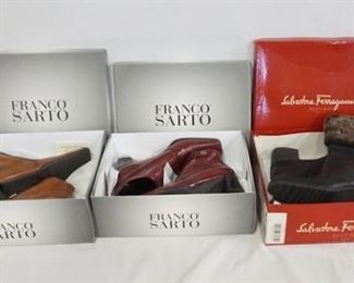 1228	LOT OF THREE PAIRS OF LADIES BOOTS IN ORIGINAL BOXES. TWO ARE FRANCO STARTO SIZE 7 & ONE IS SALVATORE FEEAGAMO SIZE 7 1/2. 
