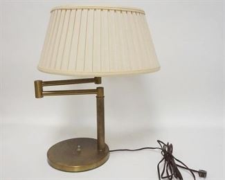 1247	BRASS TABLE LAMP WEIGHTED BASE, PLEATED CLOTH SHADE, 19 1/2 IN HIGH
