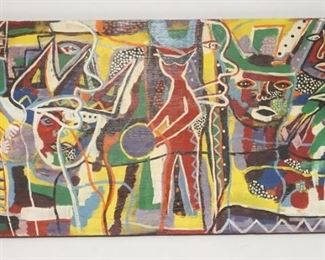 1254	COLORFUL MODERN PAINTING ON BOARD, SIGNED, 32 IN X 16 1/4 IN
