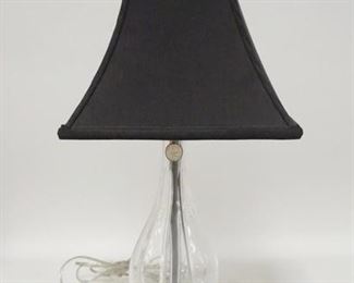 1259	CRYSTAL CLEAR LEAD CRYSTAL LAMP W/LUCITE BASE, MADE IN POLAND, CLOTH SHADE, 21 1/2 IN HIGH
