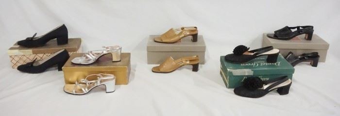 1273	LOT OF FIVE PAIRS OF WOMENS SHOES IN ORIGINAL BOXES. LOT INCLUDES SAKS FIFTH-AVENUE, TINTOLETTO (SIZE 7) AND TWO PAIRS COLE HAAN. ALL ARE SIZES 7 TO 7 1/2. VARYING DEGREES OF WEAR. AS FOUND. 
