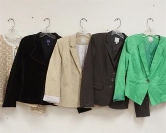 1276	LOT OF 4 LADIES JACKETS & A SWEATER. LOT INCLUDES DIA, GAP & THREE BY HALOGEN. 
