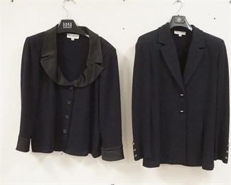 1278	LOT OF 2 USA MADE ST. JOHN WOMENS JACKETS. BOTH ARE SIZE 16. ONE OF THE JACKETS HAS A SMALL HOLE NEAR THE UPPER RIGHT SHOULDER. 
