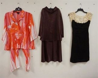 1279	VINTAGE CLOTHING LOT INCLUDING A MATCHING SILK SHIRT & SKIRT BY HARARI, A PAIR OF SILK PAJAMAS BY NATORI, AND A DRESS (MAKER IS UNKNOWN)
