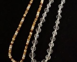 1284	LOT INCLUDING A BEADED NECKLACE WITH GOLD FILLED CLASP, A NECKLACE W/ GLASS BEADS- CLASP IS MARKED STERLING SILVER & A BRACELET W/ GOLD FILLED CLASP/CHAIN. 
