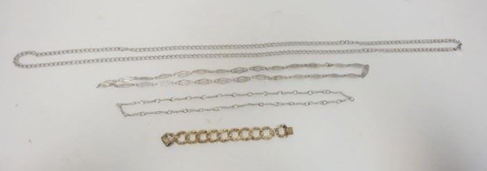 1285	LOT OF METAL JEWELRY. LOT INCLUDES TWO CHAINS & A BRACELET MARKED MEXICO 
