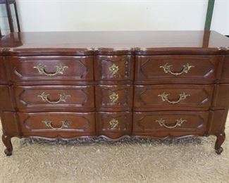 1006	FRENCH PROVINCIAL CHERRY CHEST W/PANELED SIDES & CAST BRASS PULLS & KNOBS, 68 IN X 23 IN X 34 IN HIGH
