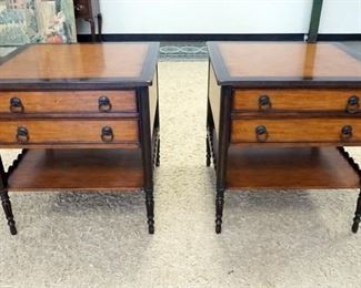 1019	THEODORE ALEXANDER CHATEAU DU VALLOIS PAIR OF FRENCH PROVINCIAL TWO DRAWER END TABLES. 26 IN X 26 IN 27 IN H 
