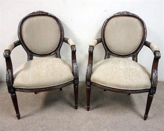 1022	PAIR OF MEDALION BACK ARM CHAIRS W/ CARVING & GILT SILVER ACCENTS
