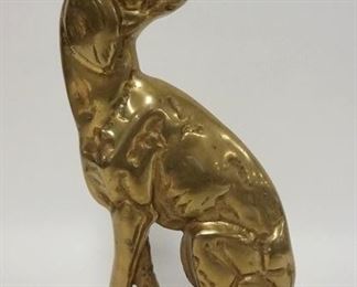 1089	LARGE CAST BRASS DOG DOOR STOP ON IRON BASE, 12 1/2 IN HIGH
