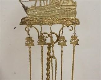 1093	CAST IRON SAILING SHIP FIREPLACE TOOL SET W/A ROPE TWISTED COLUMN & BASE, SHIP MARKED DON FERNANDO, 50 1/2 IN HIGH
